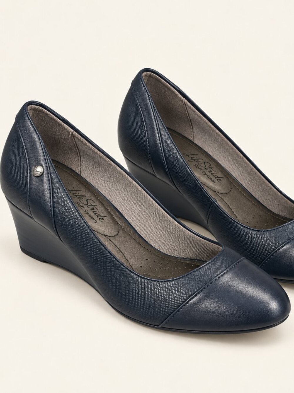 LifeStride Juliana Navy Stretch Cap Toe Wedge Pumps Women’s 10